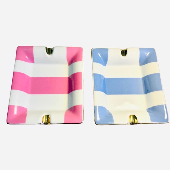 Pair of Parisian Ashtrays Striped with Gold Trim